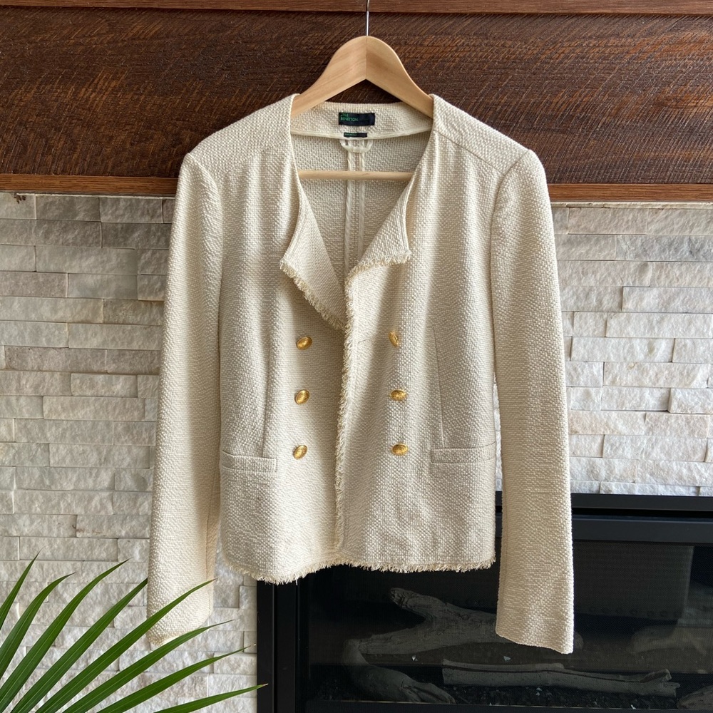 Stile Benetton Ivory Gold Fringe Made in Italy Jacket